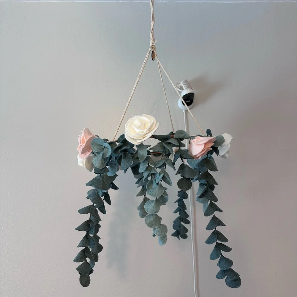 Handmade Rose Baby Mobile – Felt Eucalyptus & Roses – Woodland Nursery Decor